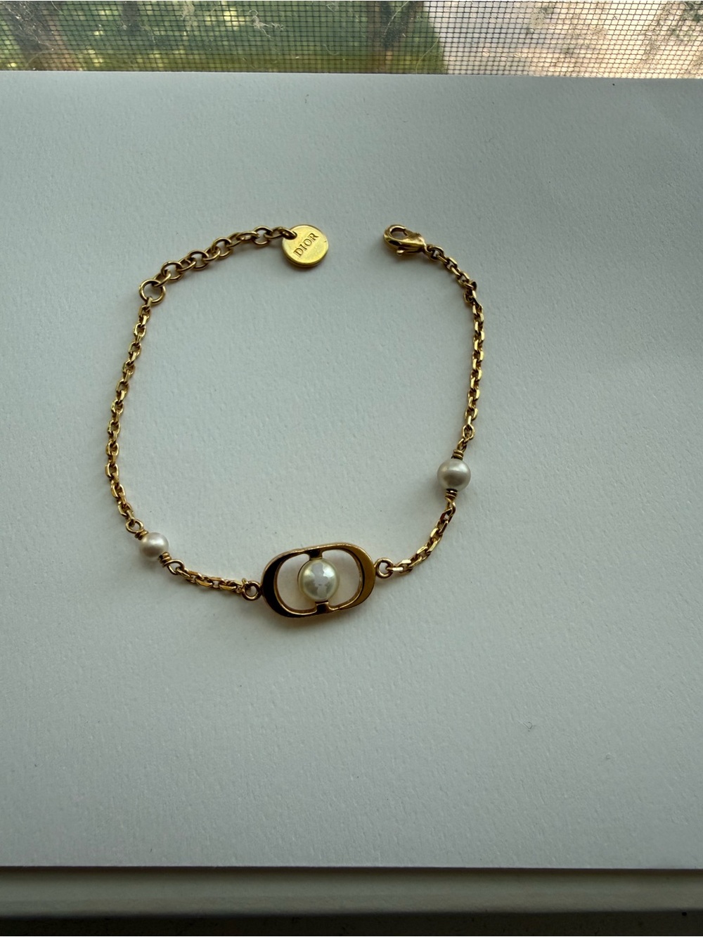 Dior Gold Chain Bracelet with White Pearls Jolie Bracelet